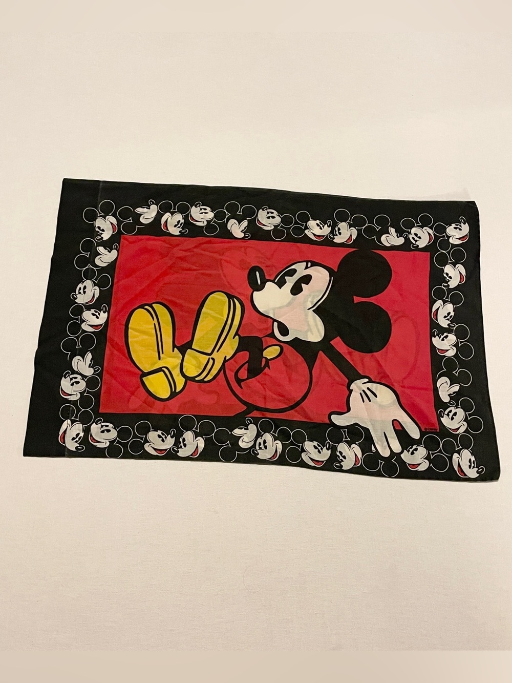 Vintage Disney Mickey Mouse Standard Pillowcase Red Black Border Print